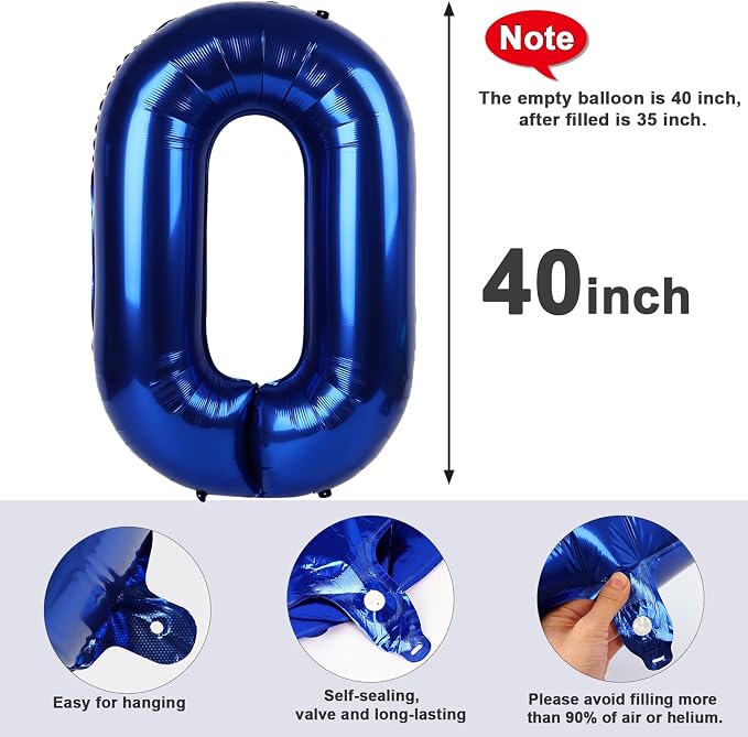 Number 0 Balloon Birthday Decorations, 40In Navy Blue Balloons - Image 6