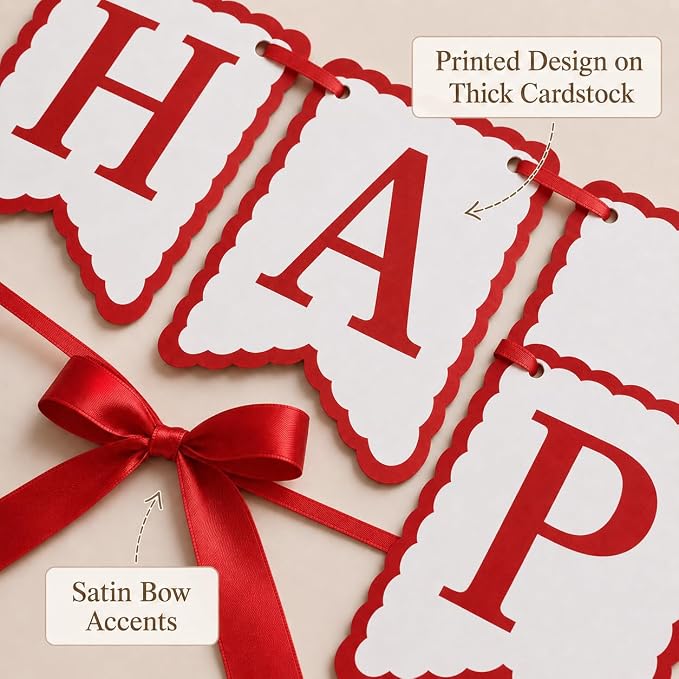 Red Happy Birthday Banner with Satin Bows - Image 6
