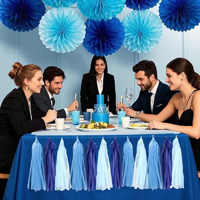 Blue Gradient Tissue Paper Tassels 30pcs Streamers - Image 3