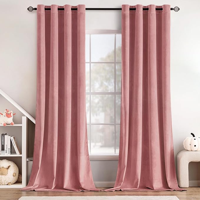 MIULEE Velvet Curtains Blush Pink 52 x 90 Inch Length Set of 2 | Grommet Drapes by MIULEE