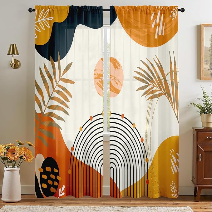Boho Mid Century Abstract Leaves Curtains 52X84Inch Rainbow Living Room Curtain - Image 7