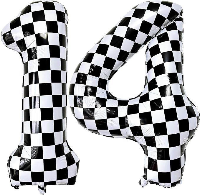LHOAVWE Number 14 Checkered Balloons 40 Inch Giant Race Car Checkered 14 Number by LHOAVWE
