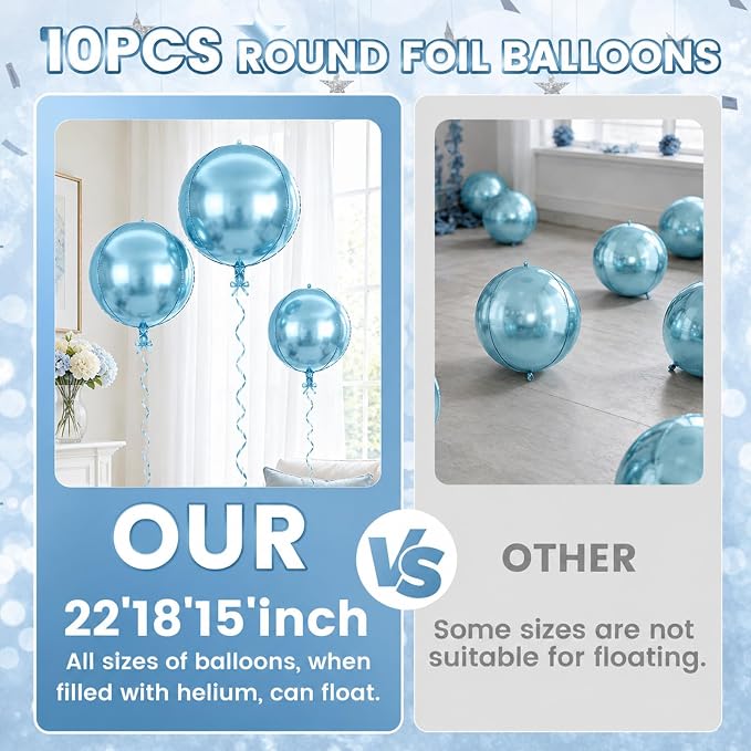 10Pcs Light Blue Round Foil Balloons, Metallic Light Blue Foil Baloon - Image 4