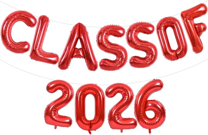 TONIFUL Red Class of 2026 Graduation Balloon Banners Foil Balloons Decorations by TONIFUL