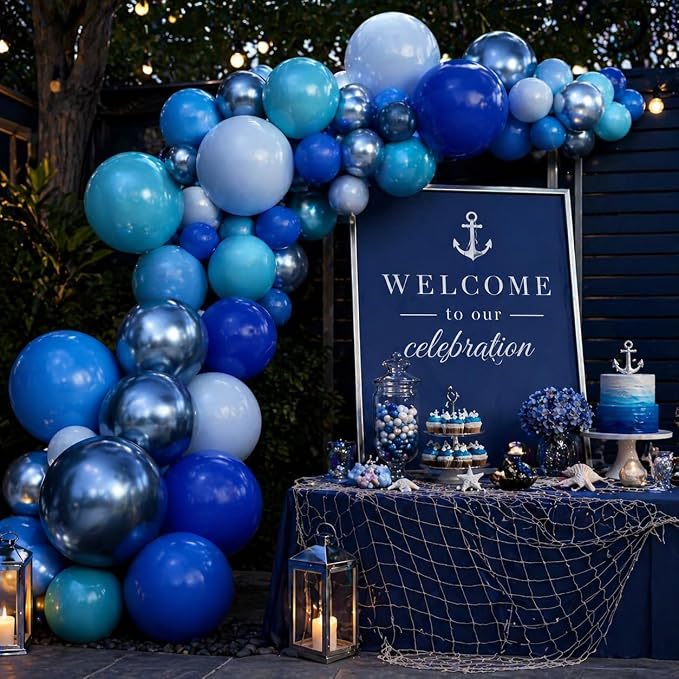 Blue Balloon Set, 12 Inch Metallic Chrome Light Royal Baby Dark Sky Matte - Image 5