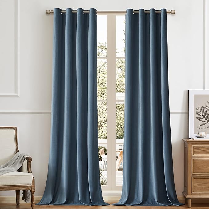 BULBUL Velvet Stone Blue Blackout Curtains 108 inch Length by ModernShinyVelvetCurtains