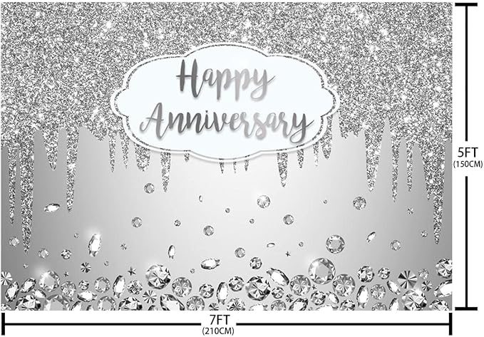 AIBIIN 7x5ft Happy Anniversary Backdrop Silver Dripping Glitter Crystals - Image 5