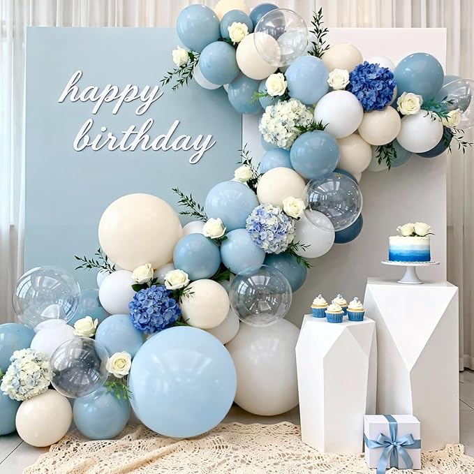 Dusty Blue Balloons Arch Kit, Sand White, Different Size | Latex Balloons - Image 5