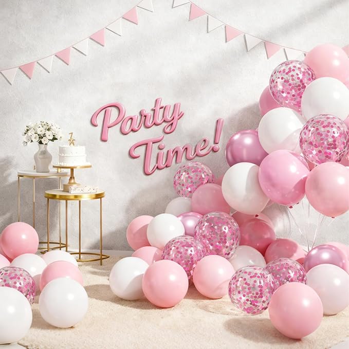 Patimate Pink and White Balloons Set 50 pcs 12 inch | Pearl Light Pink Confetti - Image 7