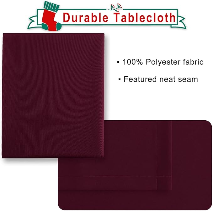 Hiasan Burgundy Tablecloth for Rectangle Tables - Waterproof and Spillproof Washable Fabric Table Cloth for Dining Room Kitchen Party, 60 x 102 Inch
