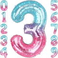 40 Inch Pink Blue Number 3 Balloon, Large Gradient Pink Blue Mylar Foil Number by Unknown