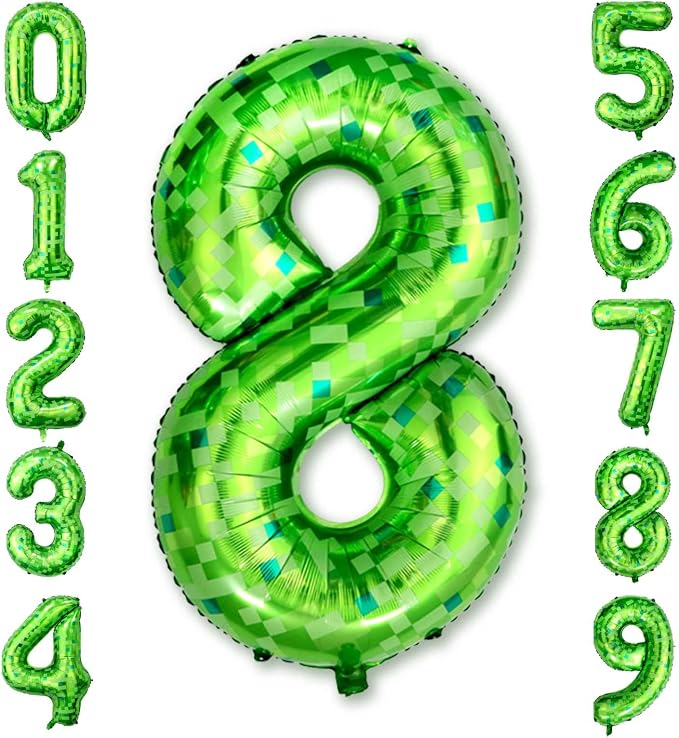 40 Inch Green Pixel Number 8 Balloon, Lime Green Large Foil Number Balloon 8th by Unknown