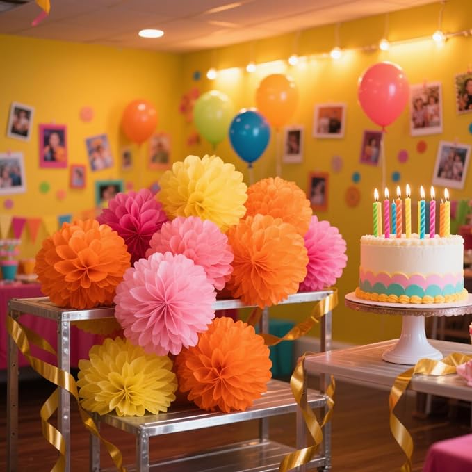 We Moment Pink Orange Yellow Paper Pom Poms - Image 6