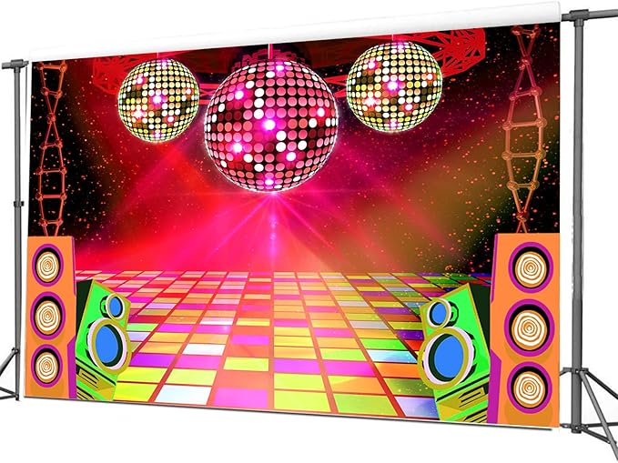 Dance Party Backdrop Retro 80s 90s Theme Stage Dance Ball Music Birthday Party Decoration DJ Photography Background 6 x 4 ft for Baby Shower Picture Photo Shoot Polyester Fabric,Purple