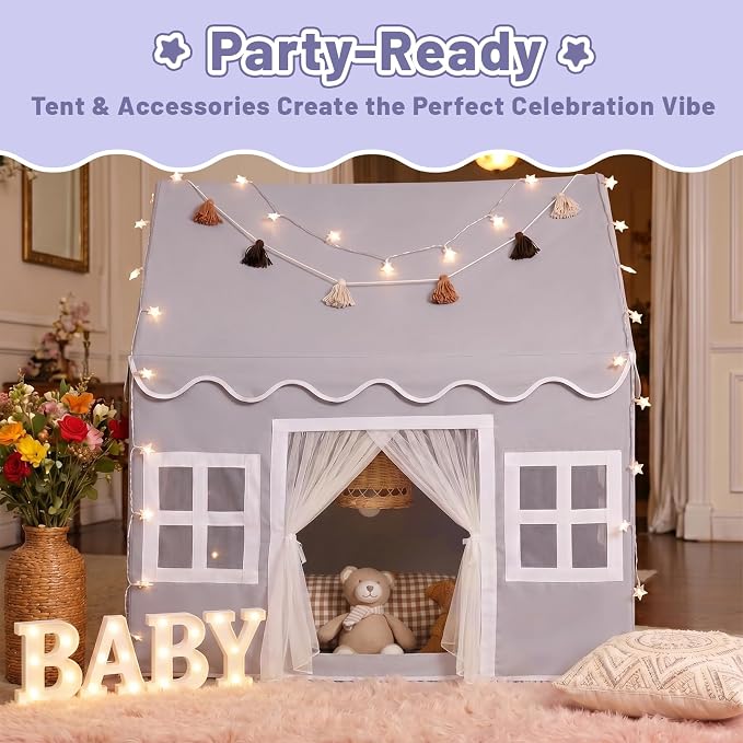 Kids Play Tent Indoor: with Mat, Tassel Garland - Image 6
