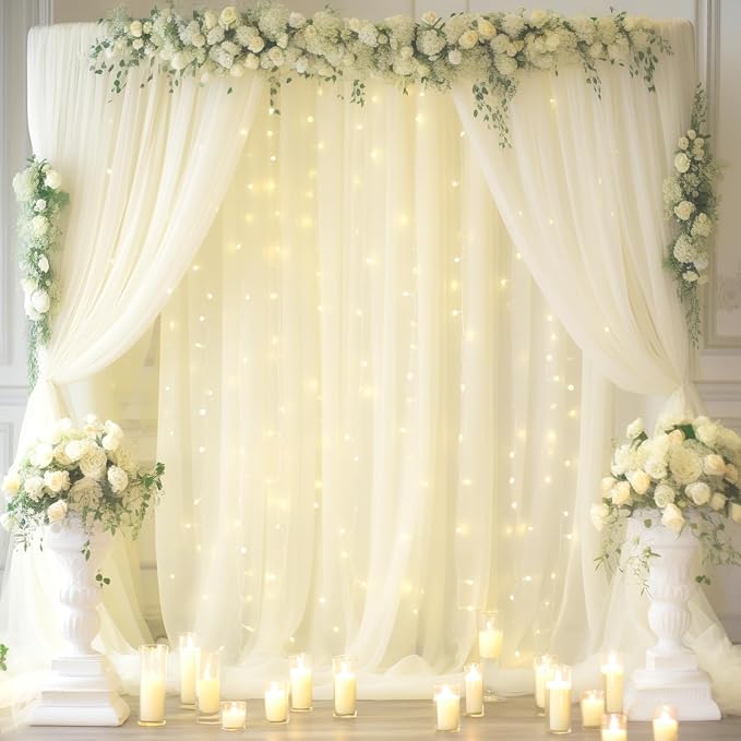 30x10ft Ivory Tulle Backdrop Curtain by Partisky