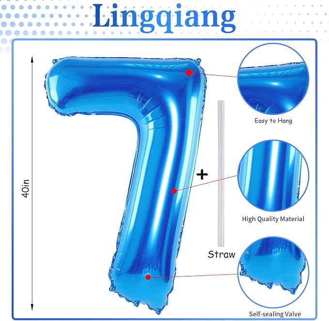 Blue Number 70 Balloons, 40 Inch Large Blue Foil Number 7 & 0 Balloons - Image 2