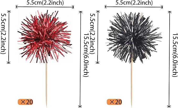 40 PCS Foil Firework Cupcake Toppers Sparkle Tinsel Cupcake Picks Fireworks - Image 2