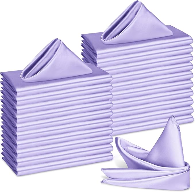Bailarina 80 Pack Lavender Satin Napkins,17x17 Inches Wedding Napkins Square Soft Silky Table Napkins Bulk Decorative Elegant Cloth Napkin for Party Decoration, Banquet,Wedding,Graduation