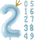 Number 2 Foil Balloon with Crown, 40-Inch Light Blue | Light blue number 2 foil by GifloonOfficial