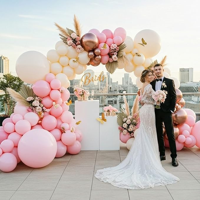 Pink Ivory Rose Gold Balloon Arch Kit – Double Stuffed Light Pink Cream White - Image 6