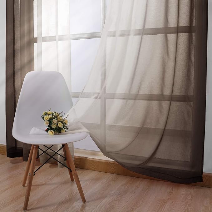 DWCN Brown Faux Linen Ombre Sheer Curtains - Image 3