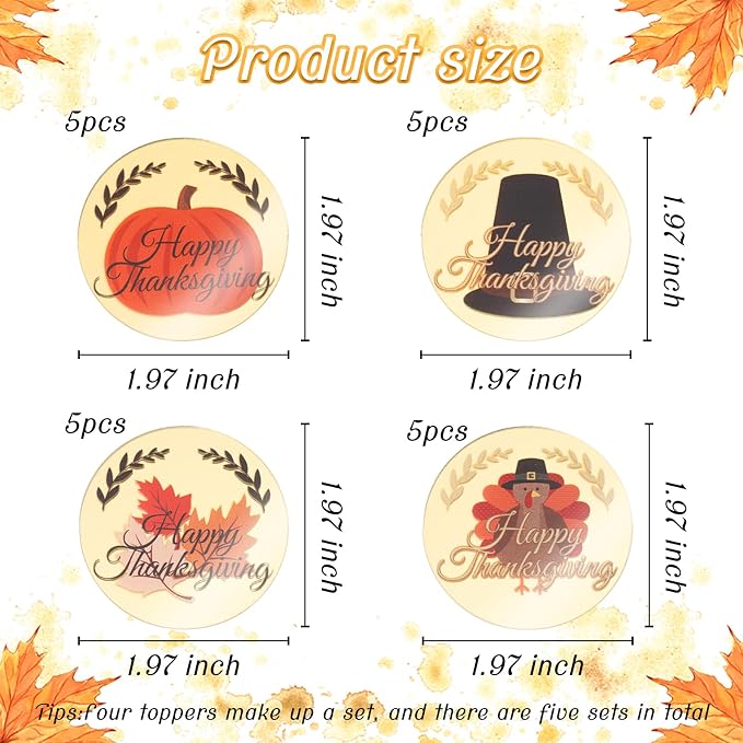 20Pcs Happy Thanksgiving Cupcake Toppers Pumpkin Cake Decor - Image 2