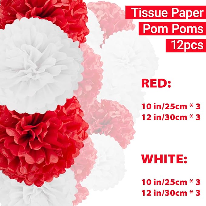 Capesaro Red and White Paper Pom Poms - Image 2