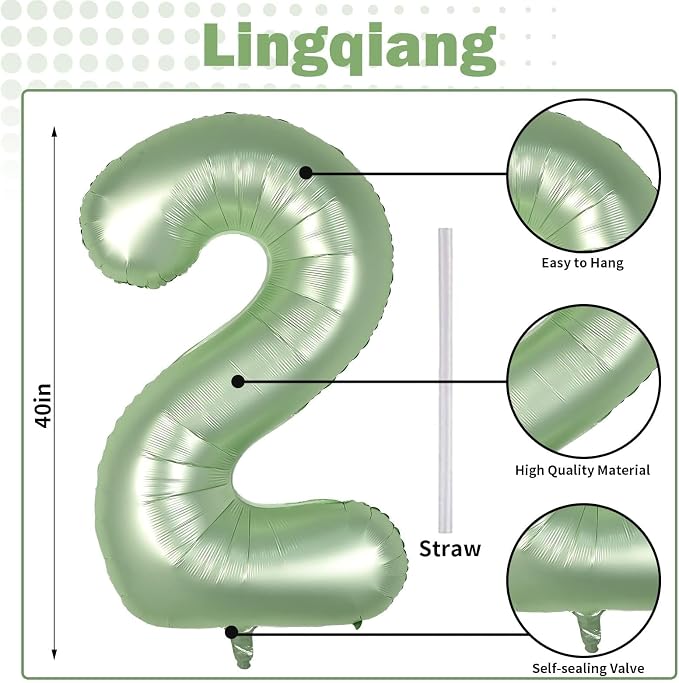 Sage Green Balloon Numbers 12, 40 Inch Big Foil Mylar Number 1 & 2 Helium - Image 2