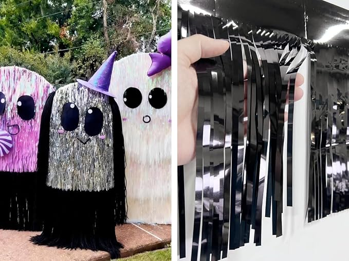 4 Pack Black Total 40 Feet Foil Fringe Garland Metallic Tinsel Banner Wall - Image 4