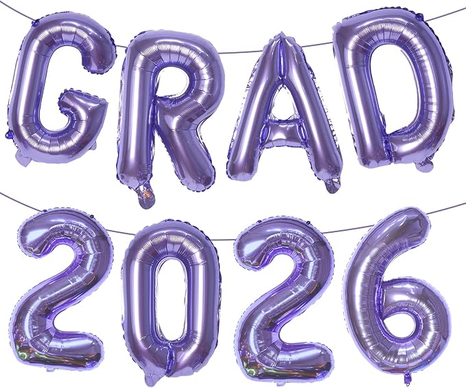 Purple GRAD 2026 Banner Balloons, 16 Inch Mylar Foil letter Graduation Balloons by KALOR