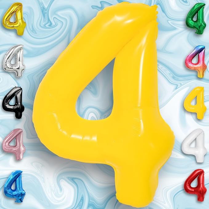 Yellow Number Balloon 4 Mylar Foil Macaron Balloons 40 inch - Image 3