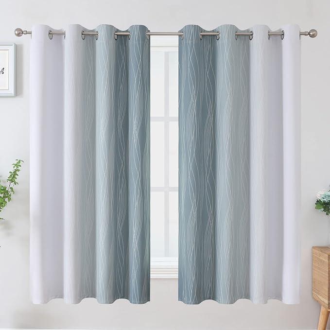 Stone Blue and Greyish White Blackout Curtains 63 Inch Length 2 Panels Set - Image 2