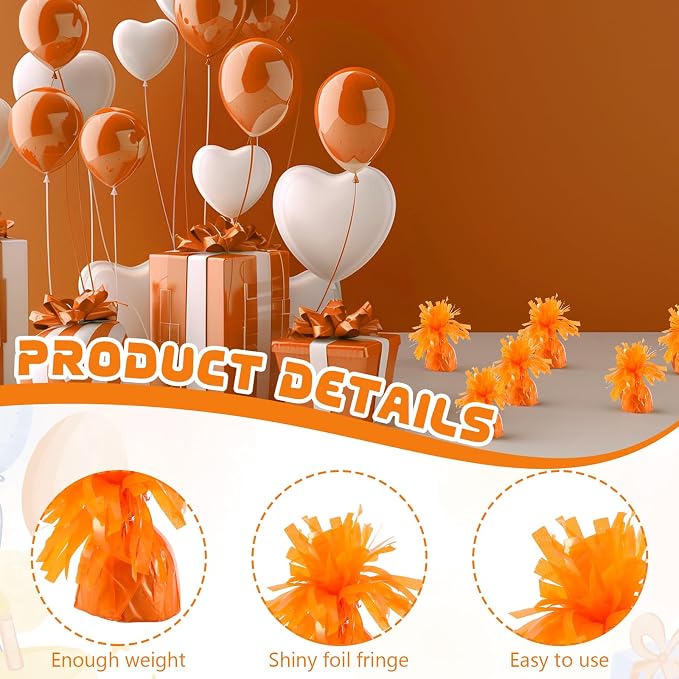6 Pack Orange Balloon Weights Metallic Holder Anchors Balloon Holder Weights - Image 3