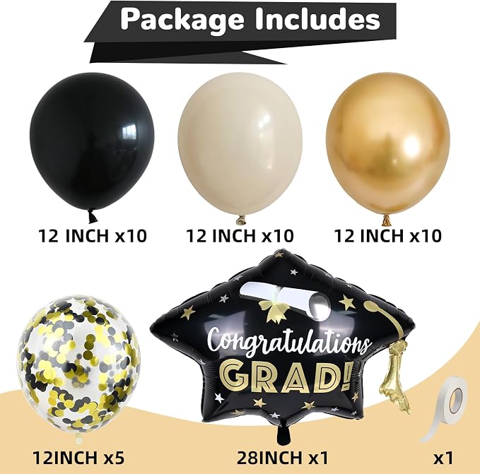 Black and Gold Balloons Graduation Balloon - Image 2