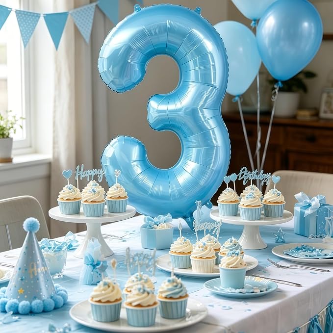 Pastel Blue 9 Balloon Number, Light Blue 9 Balloons - Image 4