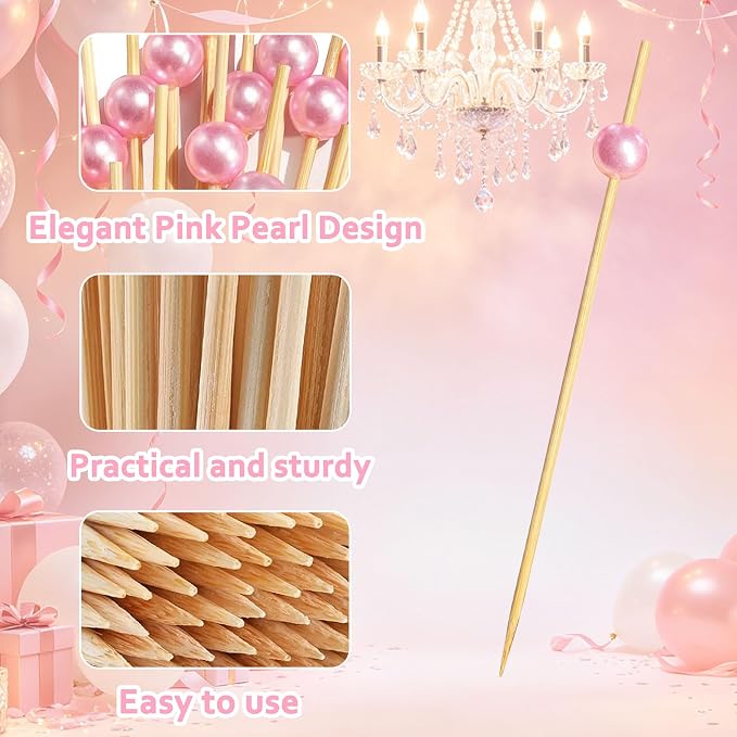 200 PCS Pink Pearl Cocktail Picks, Wedding Decor Bridal Shower Decorations - Image 2