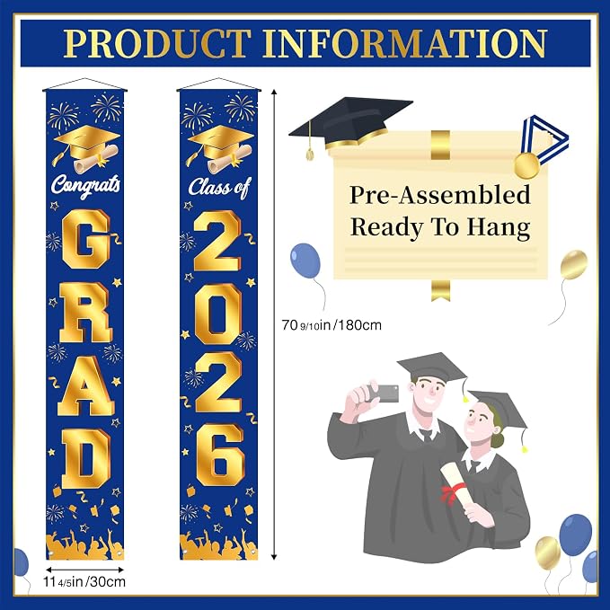 Graduation Decorations 2026 Porch Banner, Congrats Grad Class of 2026 Banner - Image 2