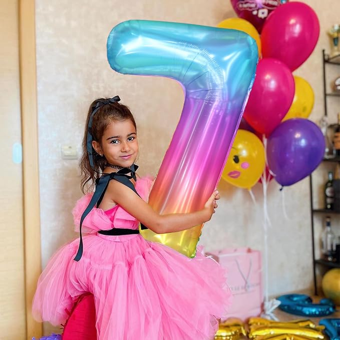 40 Inch Rainbow Number Balloon 7, Large Number Foil Balloons Mylar - Image 3