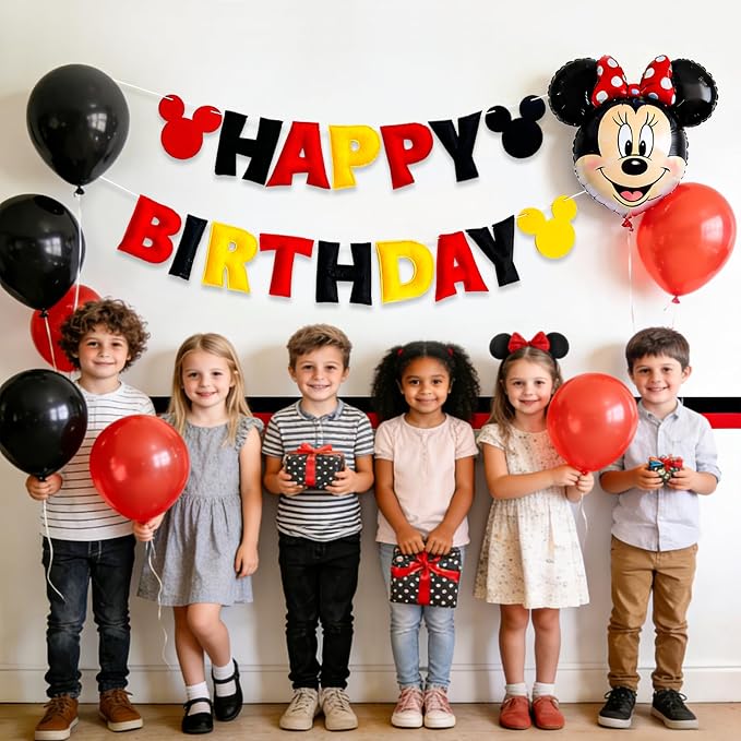Pre-Strung 3D Felt Cartoon Mouse Happy Birthday Banner - Image 3