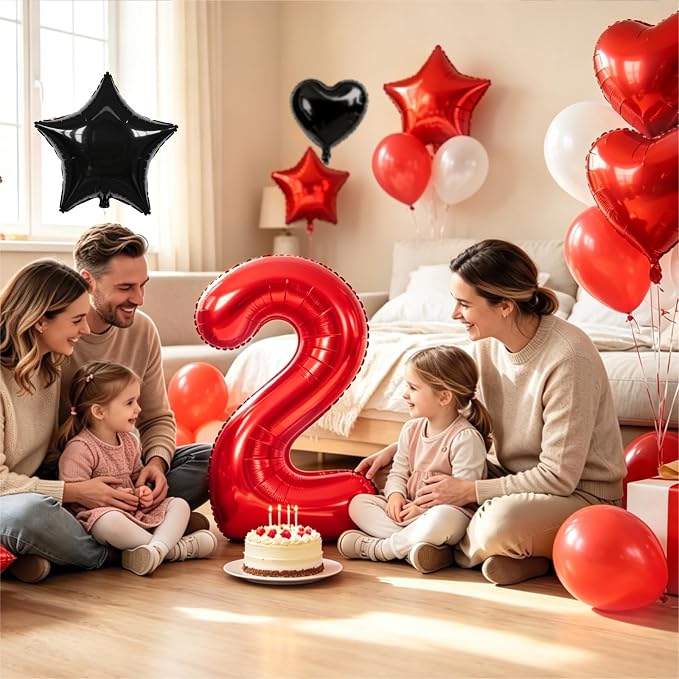 TONIFUL 2nd Birthday Balloons Kit 40 Inch Red Large Number 2 Foil Balloon | - Image 3