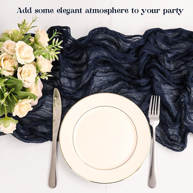 10 Pack Navy Blue Cheesecloth Table Runner 10FT Boho Gauze Fabric Table Runner - Image 5