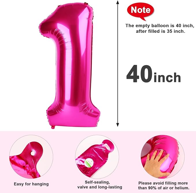 9 Balloon Numbers Birthday Decorations, 40In Hot Pink Balloons - Image 5