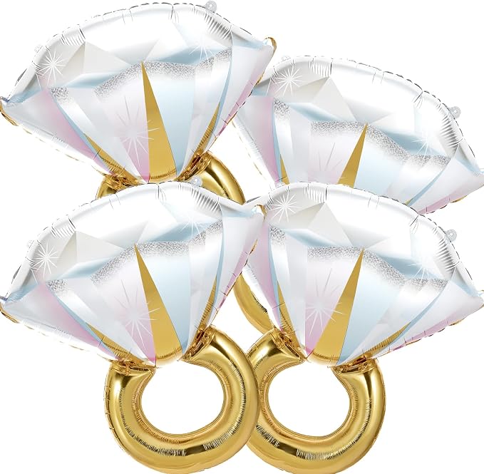 4 Pcs Diamond Ring Balloon, Huge Glitter Aluminum Foil Ring Balloons by BSRESIN