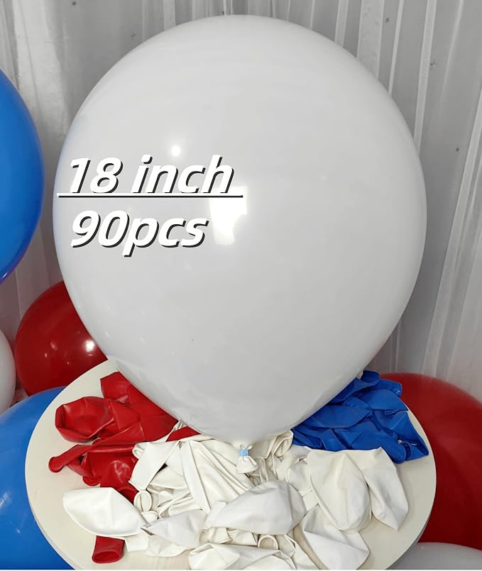 90 Pack Red White Blue Balloons 18 Inch Latex Party Balloon in Bulk - Image 2