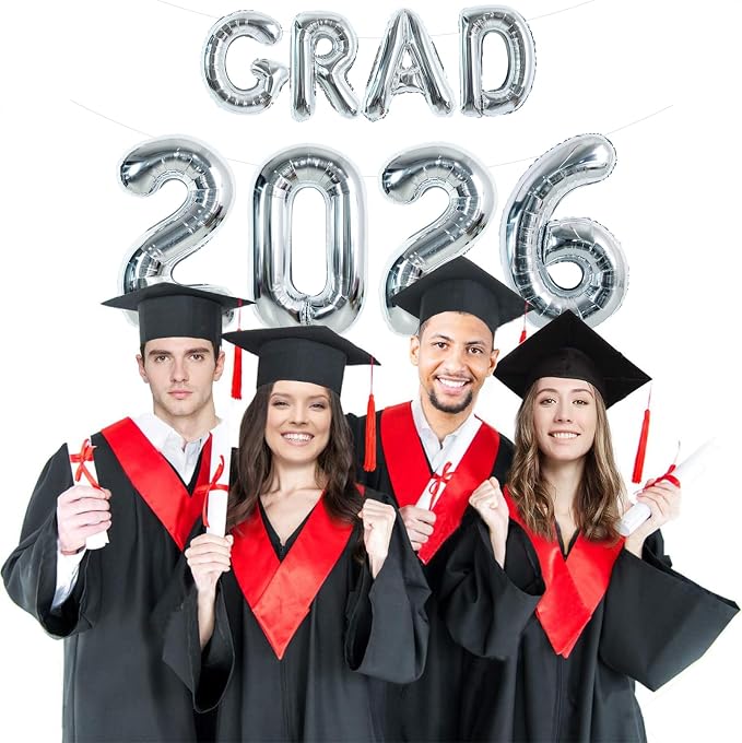 TONIFUL Graduation Balloons 16 Inch Silver Grad Balloons 40 Inch Silver Large - Image 3