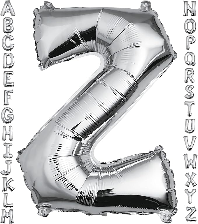 40 inch Silver Letter Z Balloon, Big Size Alphabet Foil Mylar Helium Balloons by VHUWE