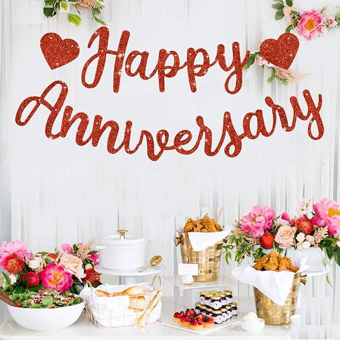 BEISHIDA Pre-Strung Glitter Red Happy Anniversary Banner Wedding Decor | Happy - Image 4