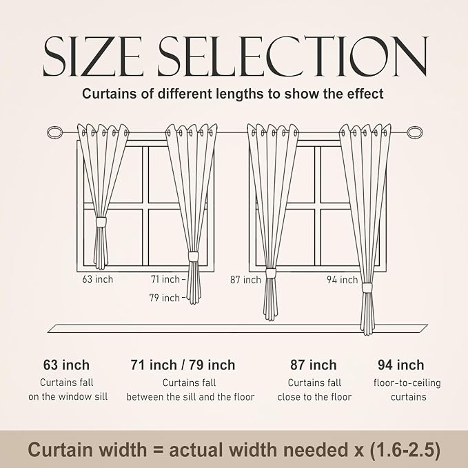 Designer French Linen Printed Curtain, 2 Panels, Light Beige Decor Draps - Image 5