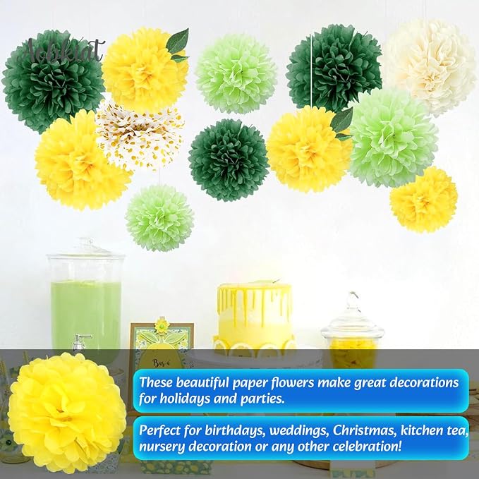 Qimoo 20pcs Yellow Paper Pom Poms Decorations, DIY Decorative Tissue Paper - Image 4
